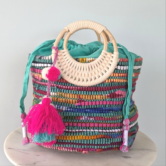 Francesca's Collections Grendaline Woven Colorful Summer Bamboo Tote Bag - Picture 5 of 13